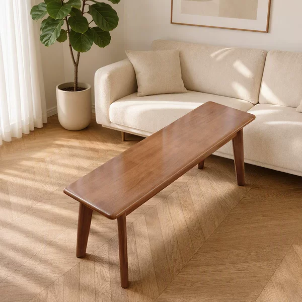 Nordic solid wood long bench for living room and dining table, modern light luxury natural wood bench, end-of-bed shoe changing bench, sofa and coffee table bench