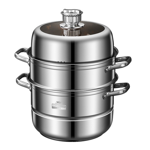 304 stainless steel timed steamer household large-capacity multi-layer composite bottom thickened steamer induction cooker gas special