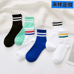 女式襪子夏中筒襪兩槓黑色條紋學生棉襪夏天薄款學院風運動長襪