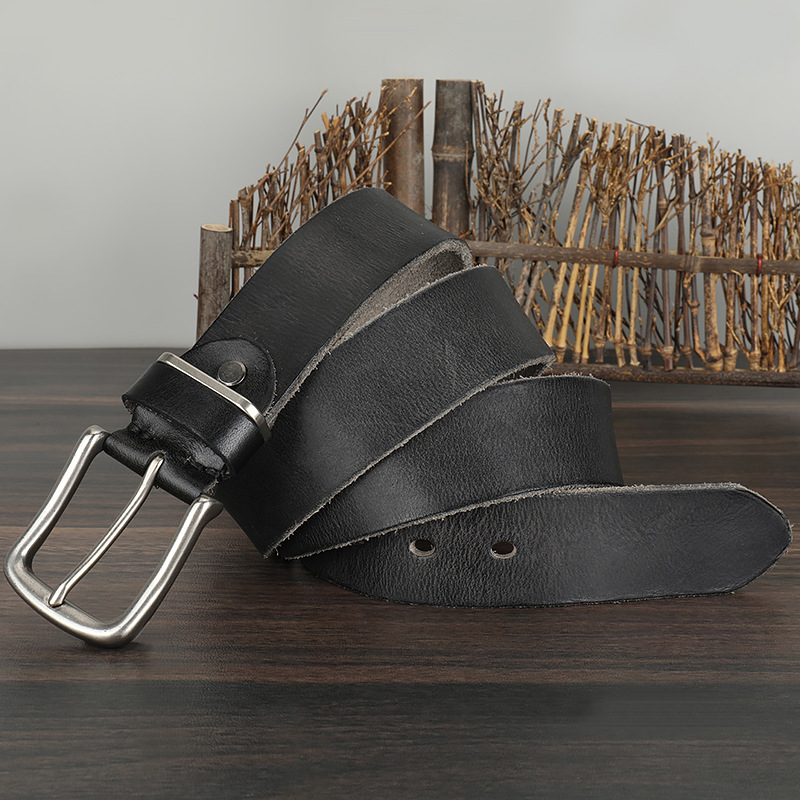 Herren-Vintage-Gürtel aus reinem Rindsleder, einlagig, schlicht, lässig, Nadelverschluss, echtes Ledergürtel, Jeansgürtel für Jugendliche und Studenten