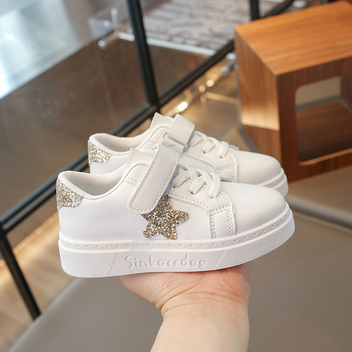 Spring and Autumn New Boys and Girls Star Board Sneakers, Stylish White Shoes for Children, Breathable Casual Shoes