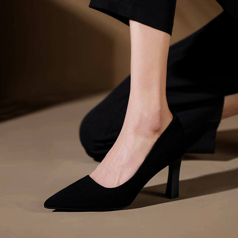 2025 Autumn New Style Pointed Toe Suede Shallow Thick Heel Slip-On Versatile Elegant Commuting Shoes_vogvips.com