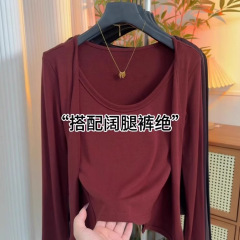 韩版时尚百搭显瘦长袖假两件T恤女2025秋冬新款小众时尚洋气上衣