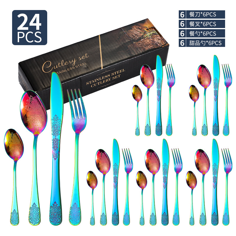 Amazon cubiertos de acero inoxidable cuchillo y tenedor cuchara set 24 piezas restaurante hotel cuchillo y tenedor cuchillo y tenedor cuchillo y tenedor de talla de comida occidental