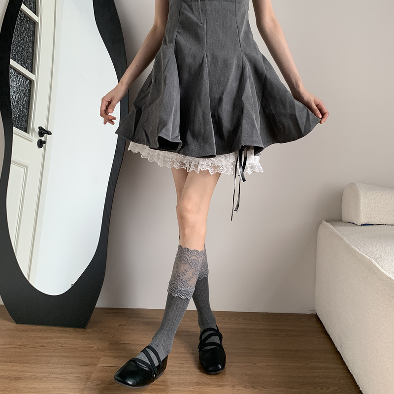 春夏款JK白色小腿袜女甜美lolita粉色堆堆袜蕾丝花边灰色中筒袜子|undefined