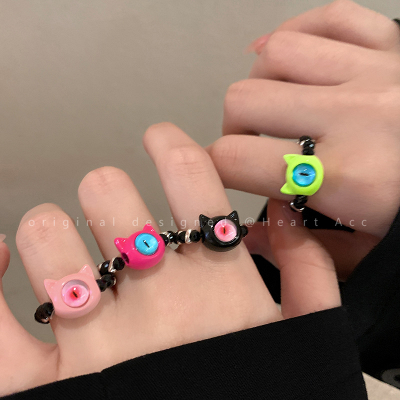 Summer cute funny cartoon monster, elastic universal ring, on index finger
