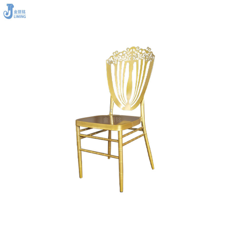 Silla de comedor de hierro al por mayor Nordic Silla de boda al aire libre restaurante silla trasera de metal escudo flor cabeza Silla de Bambú