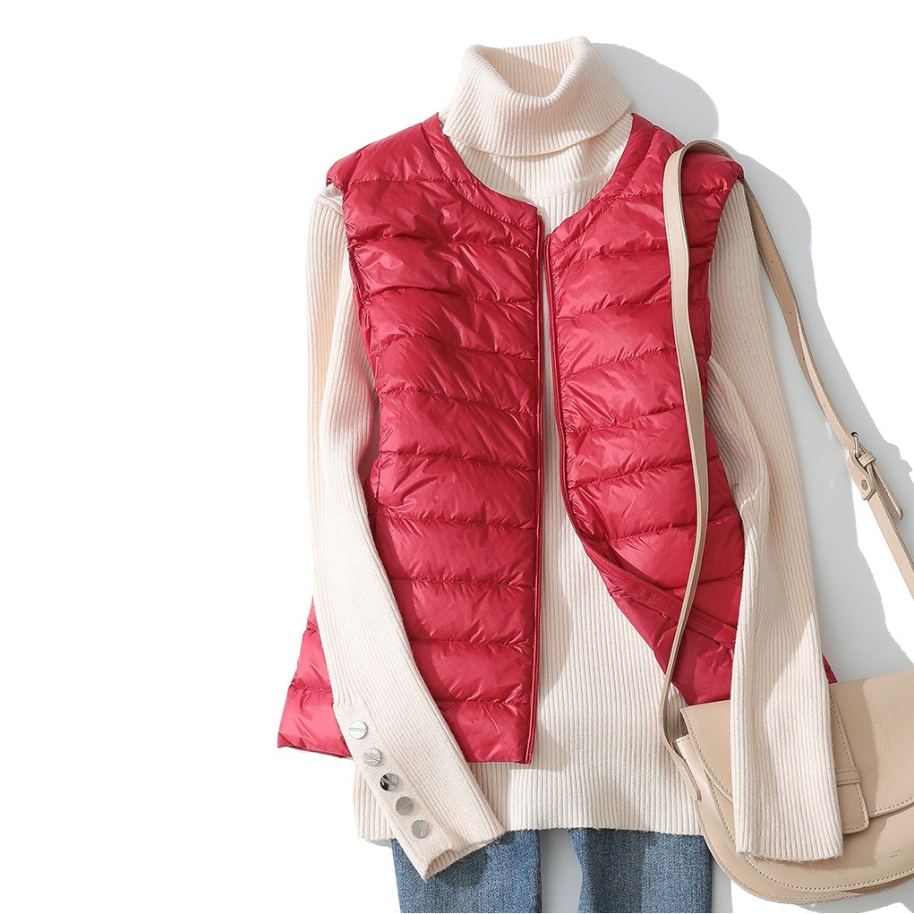 Cross-Border Lightweight down Vest Women's Short Round Neck Autumn and Winter New Waistcoat down Jacket Liner Large Size Vest Off-Season