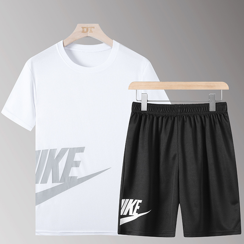 Summer sports casual men's short-sleeved shirt suit loose casual shorts plus size running clothes quick-drying pants two-piece suit