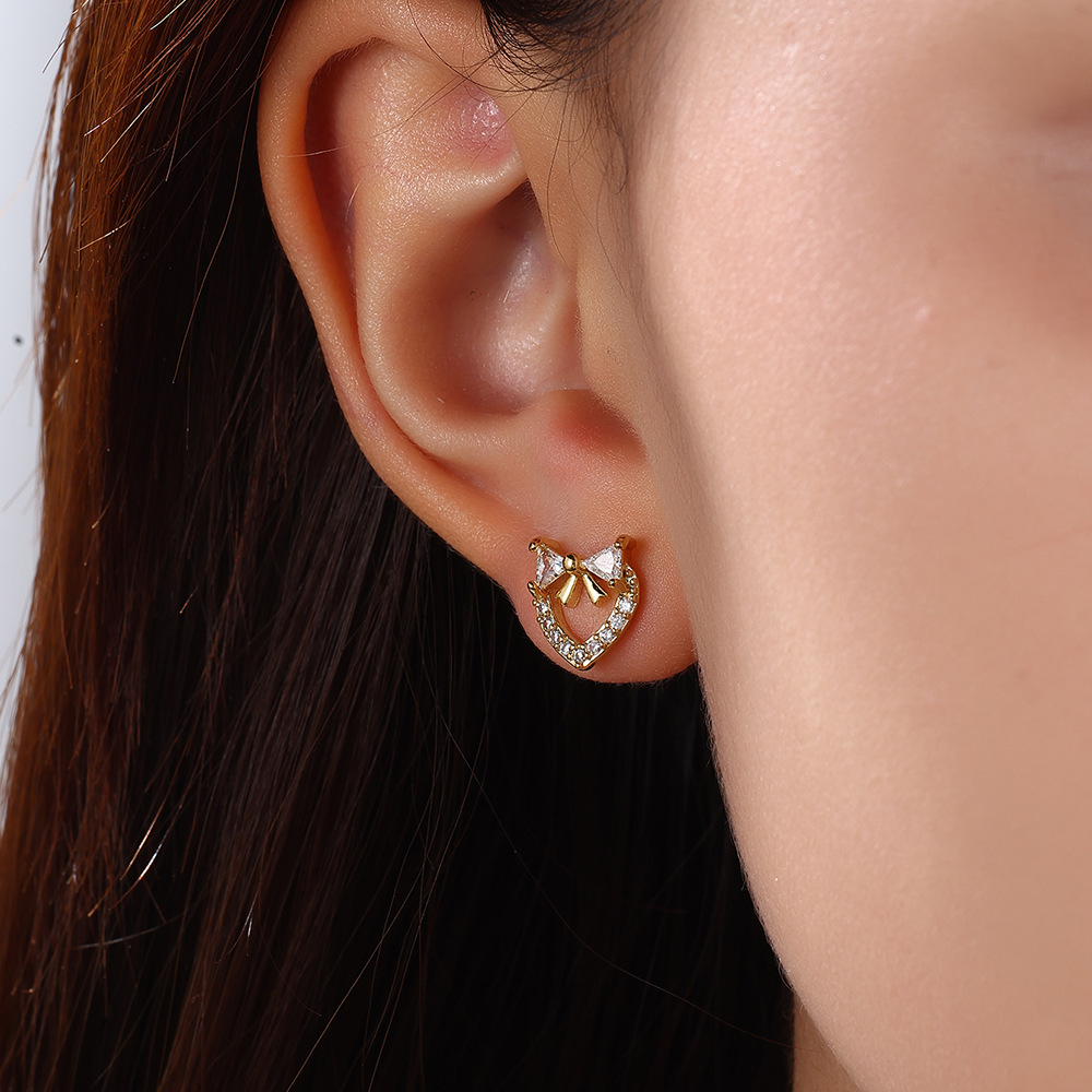 7g Weight Copper Ear Needle Material 18K Gold Plated Plating Material Zircon Inlay Material Ear Studs Classification 1 Piece Quantity Daily Occasion Copper Material Geometric, Heart Shape, Crown Pattern All Seasons Season Women's Gender Inlay Design Sweet Style 1 Piece Sweet Geometric Heart Shape Crown Inlay Copper Zircon 18K Gold Plated Ear Studs 25