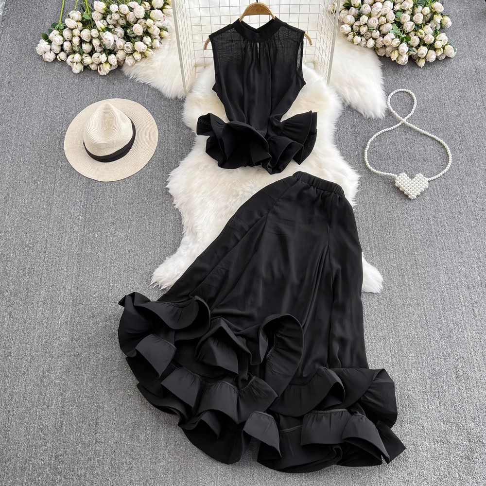 Elegant Sleeveless Blouse & Mermaid Skirt Set – High Waist Tailored Fit (5 Colors, One-Size)​_ecoleips.com