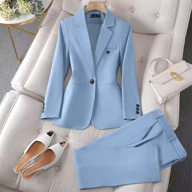 Blue Blazer Women's Spring & Fall Petite Casual Professional Wear Elegant High-End Small Suit Suit Work Clothes