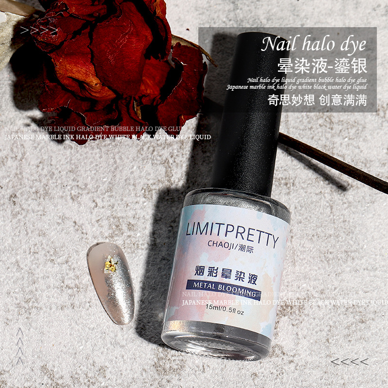 Nueva celebridad de Internet de estilo japonés en flor líquido fototerapia manicura especial transparente blanco oro plata gradiente tinta acuarela humo teñido