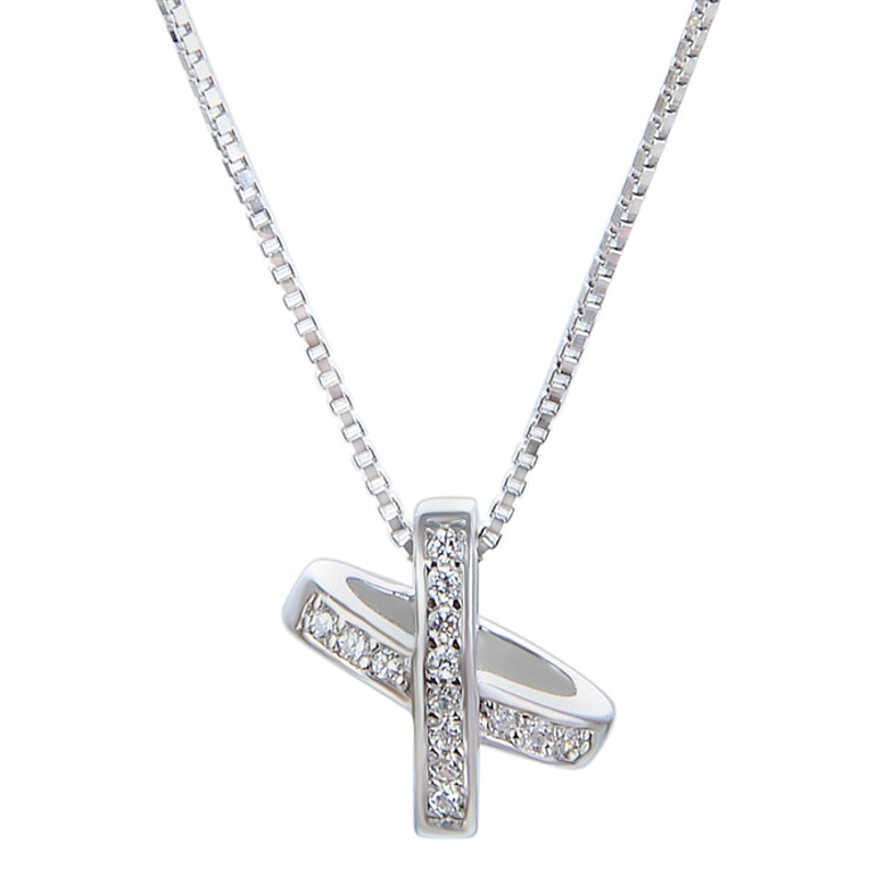 Japonés y coreano moda geométrica clavícula cadena COLLAR COLGANTE S925 plata esterlina micro incrustaciones de circón tridimensional letra X colgante