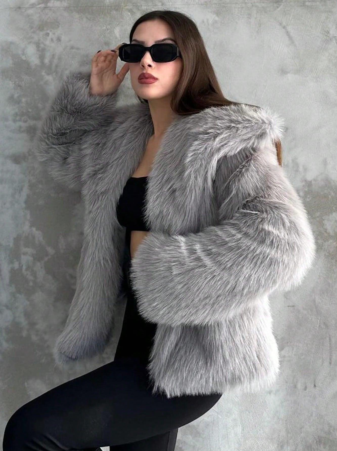 1743g Weight Faux Fur Coat Outerwear Type Long Sleeve Sleeve Length Polyester Fabric Type Regular Top Length Coat Tops Type Daily Occasion Turndown Neckline Loose Fit Type Solid Color Pattern Winter, Spring, Autumn Season Women's Gender Elegant Style Wine Red Color Women's Elegant Solid Color Coat Faux Fur Coat 4