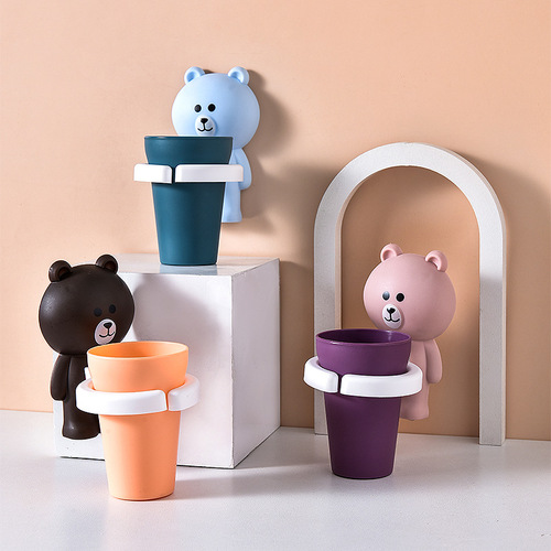 Source factory children's tooth brushing holder baby wall-mounted toothbrush cup toothbrush mouthwash cup cartoon cute tooth cup holder set
