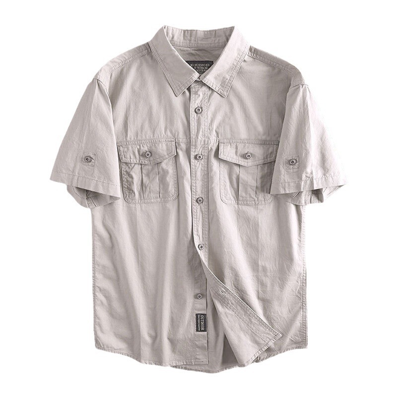 Camisas de trabajo de algodón de verano estadounidenses de estilo americano para hombres Casual Multiple Lavable Tops
