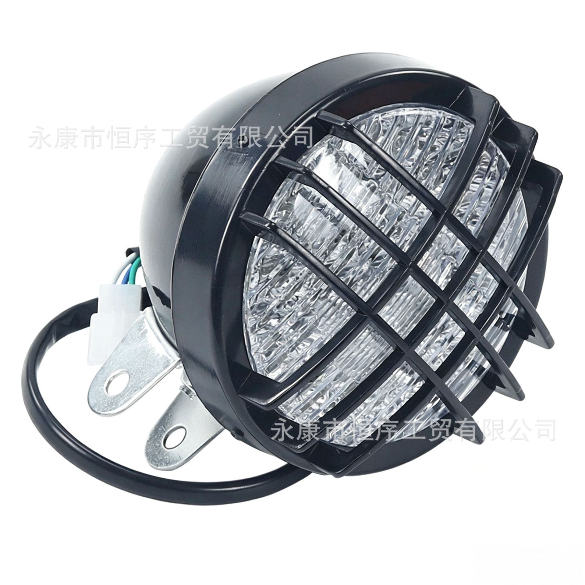 Cross-Border Four-Wheel Beach Buggy Go-Kart Motorcycle Large and Small Bull Net Light Grid Headlight Led Front Headlight Lighting Lamp