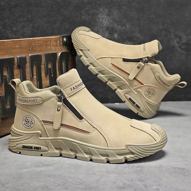 2025 otoño nueva cremallera lateral Zhongbang tendencia zapatos de trabajo para hombres suela gruesa desgaste un pedaleo botas casuales Martin