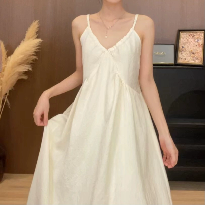 Летние французские нишевые корейские подтяжки средней и длинной юбки новый дизайн-воротник маленькие сексуальные платья другие без рукавов