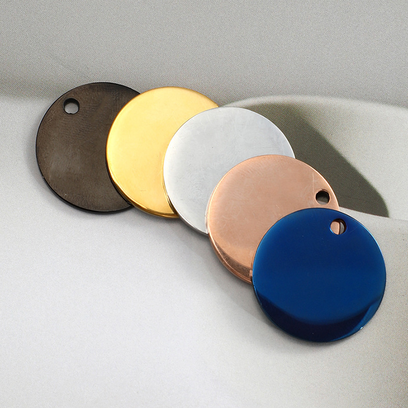 Stainless Steel Mirror Polished Round Pendant, Engraving Round Disc Dog Tag Jewelry Accessories, Vacuum Electroplating