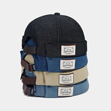 英伦复古牛仔布贴标字母地主帽女时尚潮流雅痞瓜皮帽男文艺水手帽