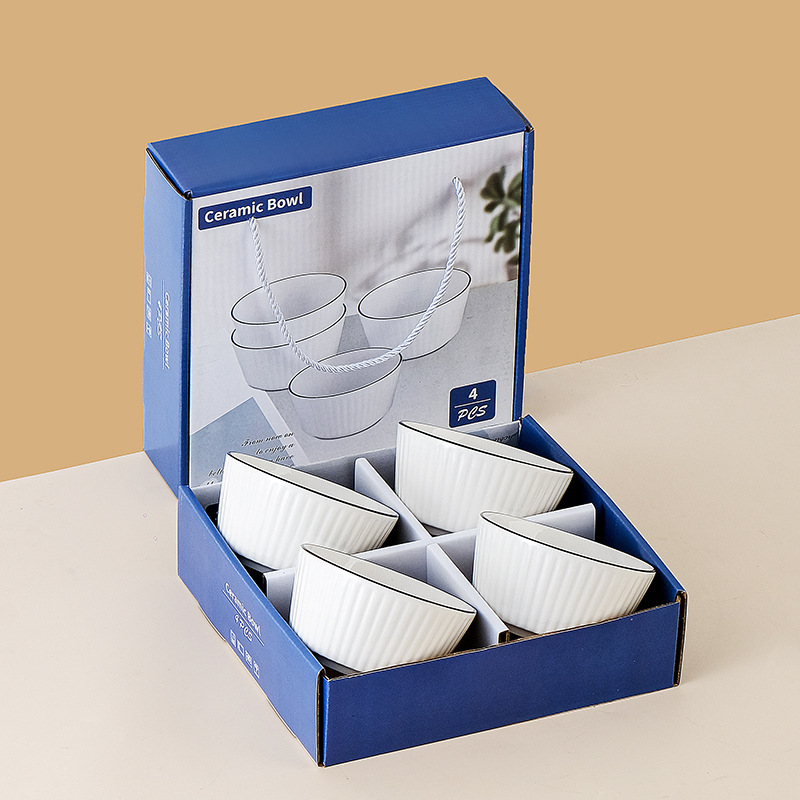 Barras verticales antideslizantes lujosas cubiertos de cerámica doméstica juegos de platos de regalo simple línea negra bandeja caja de regalo lotes