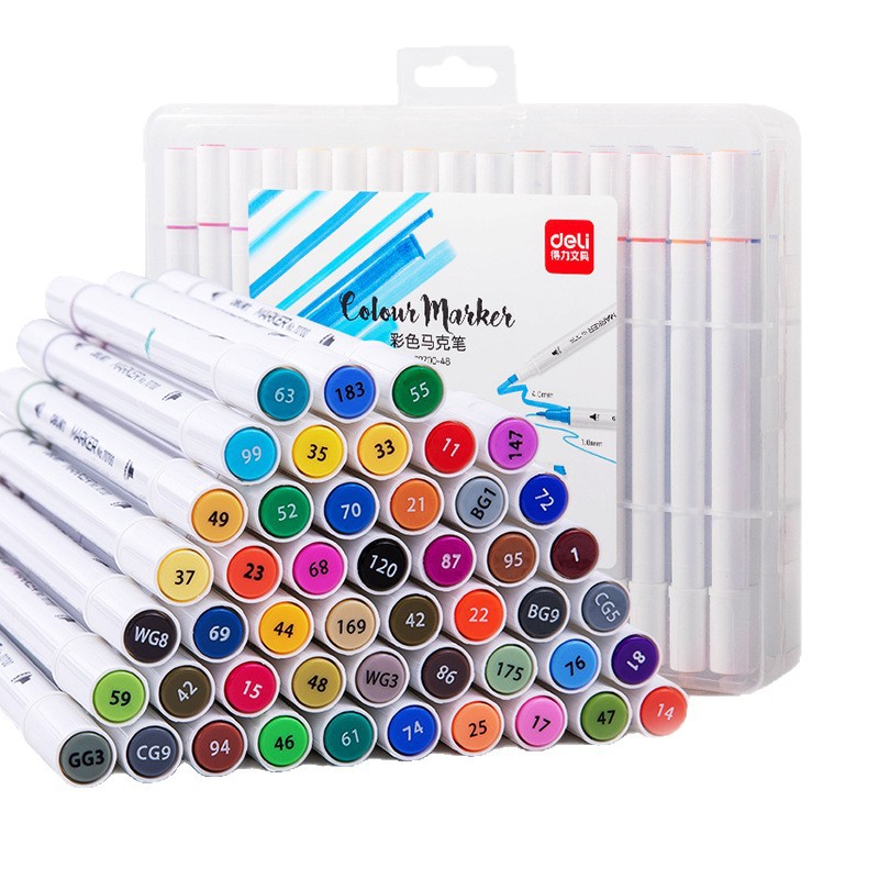 Deli 70700 de doble cabeza fina Rod marcador traje estudiante acuarela pluma de doble cabeza pintura color pluma marcador de dibujos animados