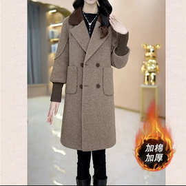 加棉毛呢大衣女冬2025新款宽松气质双排扣保暖中长呢子外套