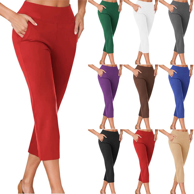 2025 Cross-Border Foreign Trade Amazon Women's Knitted Cropped Pants Women's Yoga Tummy Control High-Waisted Pants