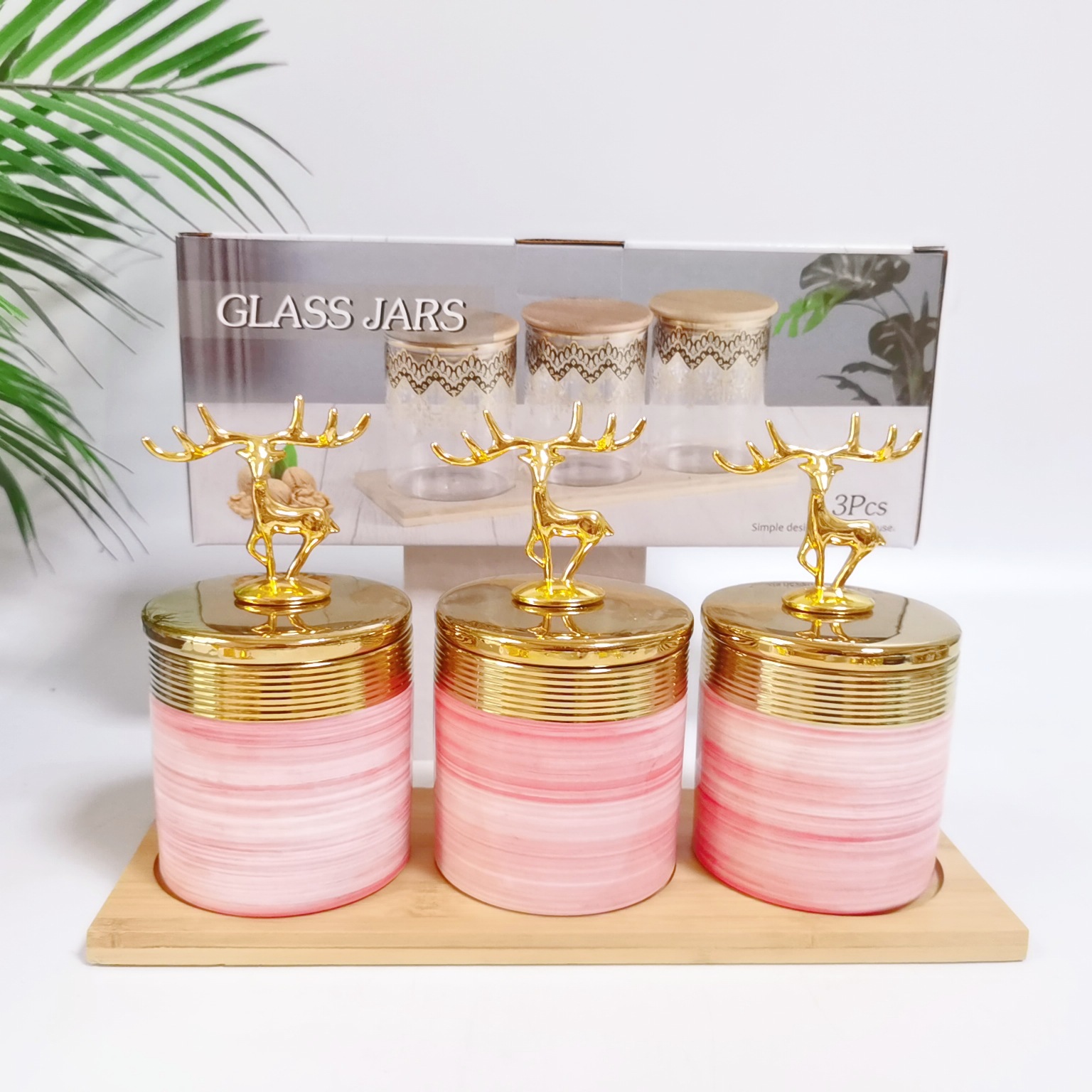 Nueva galvanoplastia cerámica sellada jarra de almacenamiento de cocina jarra de almacenamiento multi-grano con madera condimento tarro café tarro traje