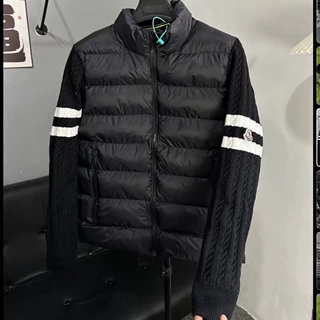 立领针织排骨拼接春秋棉服男女保暖工装新款加厚情侣小个子外套潮