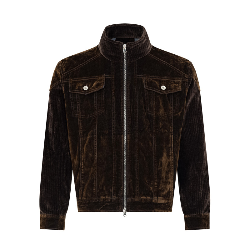 D320 American retro men's and women's autumn and winter street fashion structured flocked design jacket, men's loose denim coat