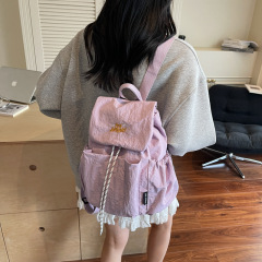 休闲大容量双肩背包女式2025新款韩系轻便睿营旅行包纯色学生书包