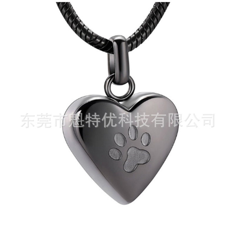 Japonés y coreano nuevo collar de acero de titanio de las mujeres no se desvanece en forma de corazón pata de impresión conmemorativa gato y perro mascota cinerario ataúd colgante impermeable