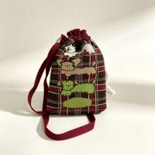 新款小福袋高级感针织包百搭设计手提袋毛线编织包饭盒单肩包