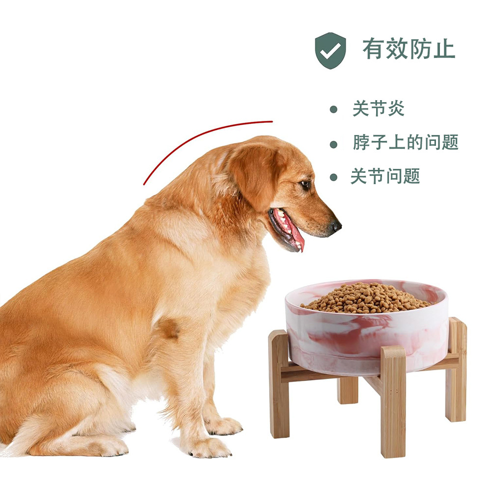 Tazón para perros de Amazon transfronterizo Tazón de arroz de mármol para gatos Marco de madera de bambú de patas altas Tazón para beber Tazón para comida para gatos Tazón para gatos Cerámica