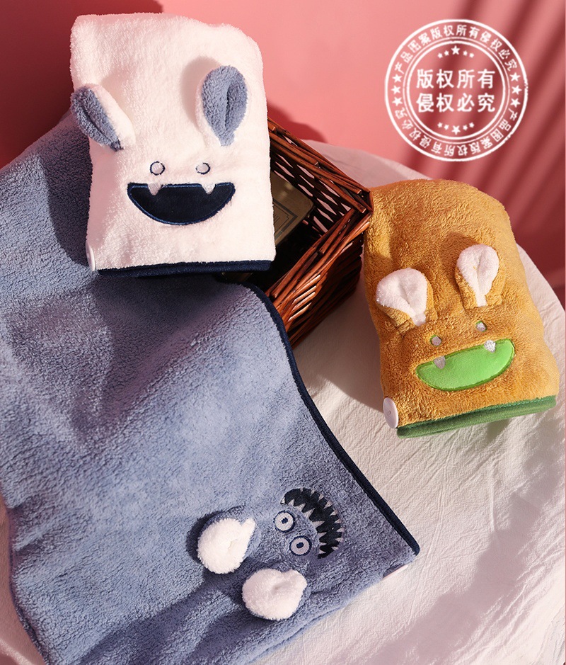 ins cartoon hair drying cap coral velvet shower cap super absorbent quick drying turban thickened children's cute drying hair towel