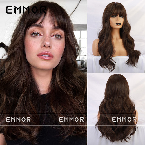 Amazon's best-selling style air bangs big wavy long curly hair gradient brown black brown multi-color European and American wig for women