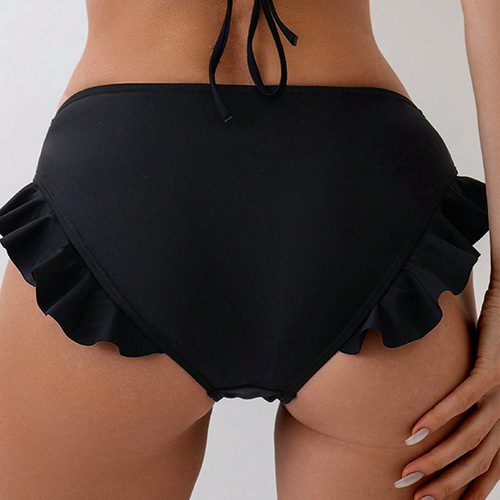 European and American-style swim trunks with ruffled edges, anti-exposure design, women's modest triangle swimwear