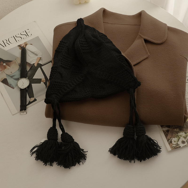 Pull à pompon en laine rouge pour enfants, chapeau de protection des oreilles tricoté à la main, rouge, pour le Nouvel An, Noël, hiver_voghion.com