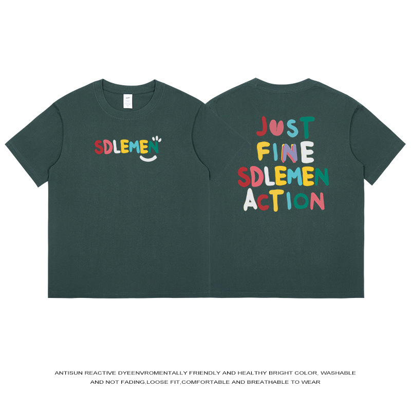 Huiben 紳士服カラフルな手描きの文字半袖メンズ純綿夏の新しいストリートカジュアルトップス Tシャツ卸売|undefined