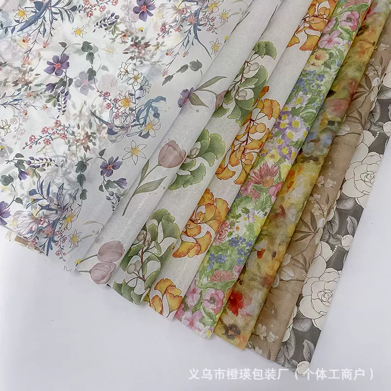 跨境代发新款繁花似锦雪梨纸花艺礼物打包花束包花纸小碎花内衬纸