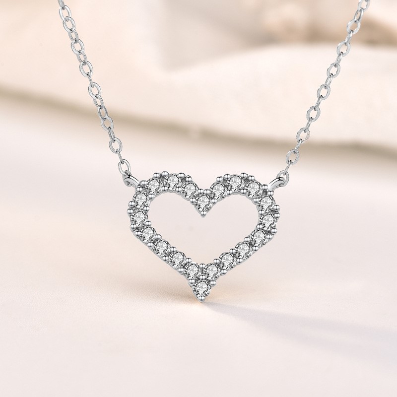 6g Weight Zircon Inlay Material Pendant Necklace Classification cable chain Chain Type 925 Sterling Silver Zircon Cable Chain Plating Inlay Heart Shape Pendant Necklace