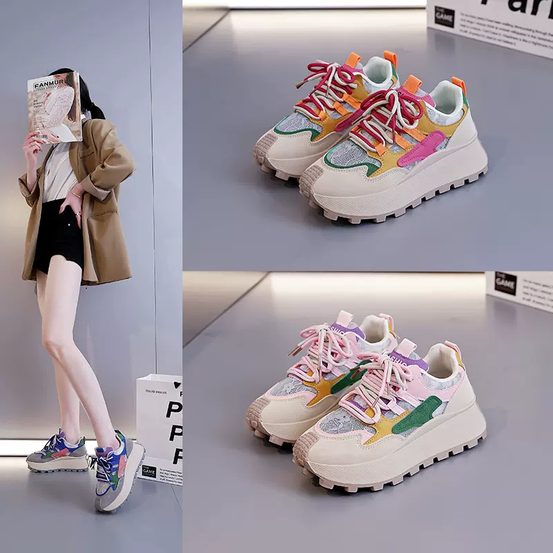 小众设计拼色时尚老爹鞋女2025春季新款舒适运动女士休闲鞋872-1