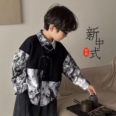 男童春秋外套2024新款帥氣小男孩中國風翻領衣服兒童春季襯衫上衣