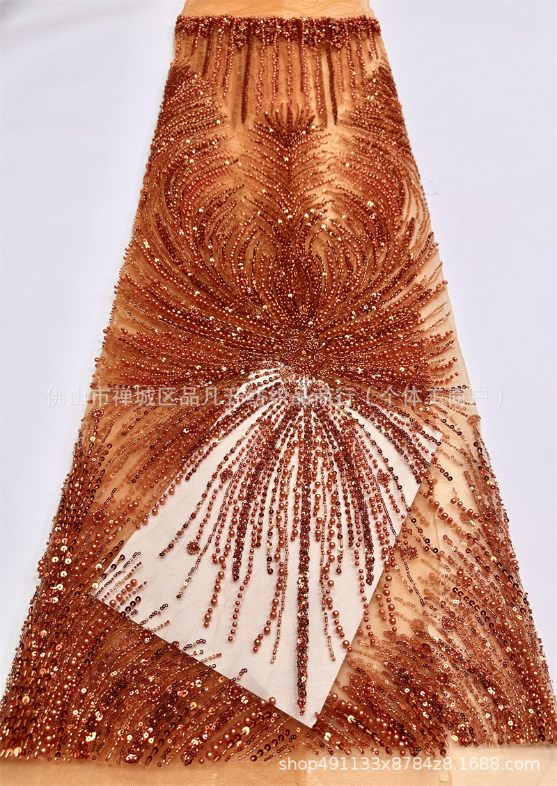 Vestido de boda estilo francés de moda cena festiva vestido de fiesta tela de encaje tela bordada