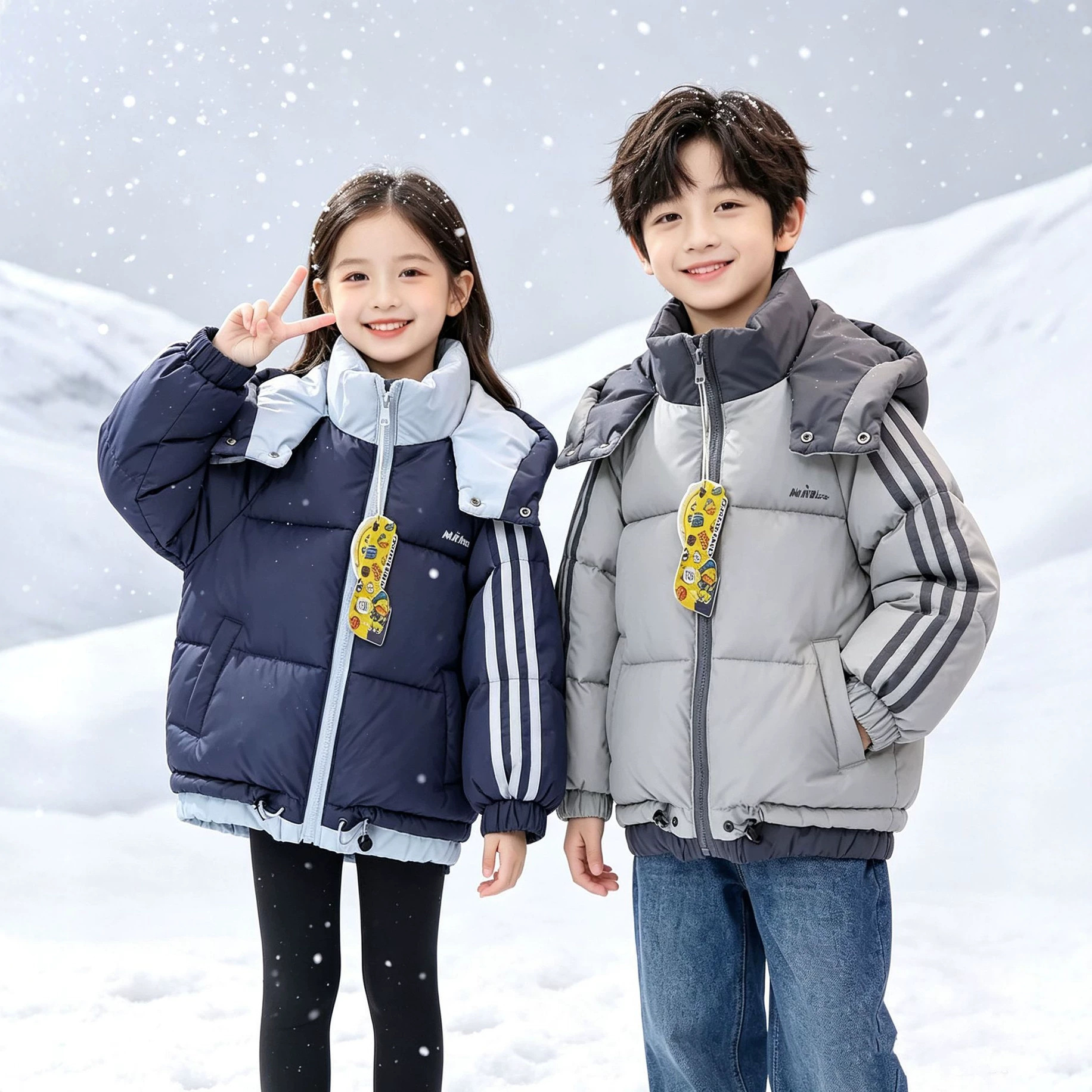 2026 Korean Version Boys' and Girls' Autumn and Winter Color-Blocking Fashion Versatile Thick Cotton Jacket Parent-Child Outfit for Older Children