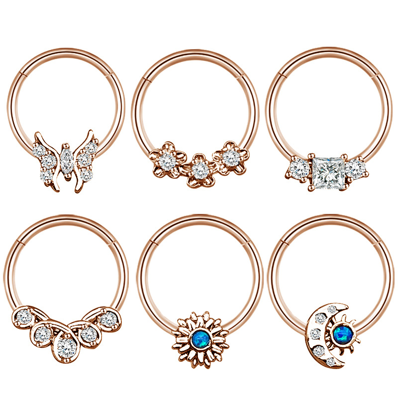 Factory Direct Supply European and American Stainless Steel Nose Ring Closed Ring with Diamond Zirconia Nose Ring Moon Pearl Nose Jewelry Body Piercing