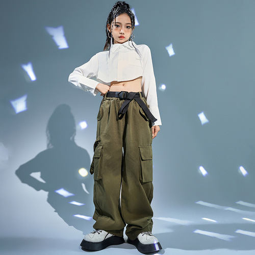Girls' Jazz Dance Costume Children's Performance Suit Bare Midriff Set Fashion Show Hip Hop Streetwear